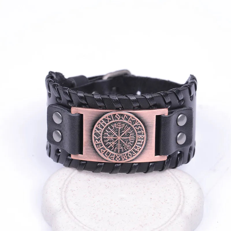 Skyrim Viking Vegvisir Compass Genuine Leather Bracelet for Man Nordic Runes Odin Scandinavian Bangle Amulet Jewelry Gift