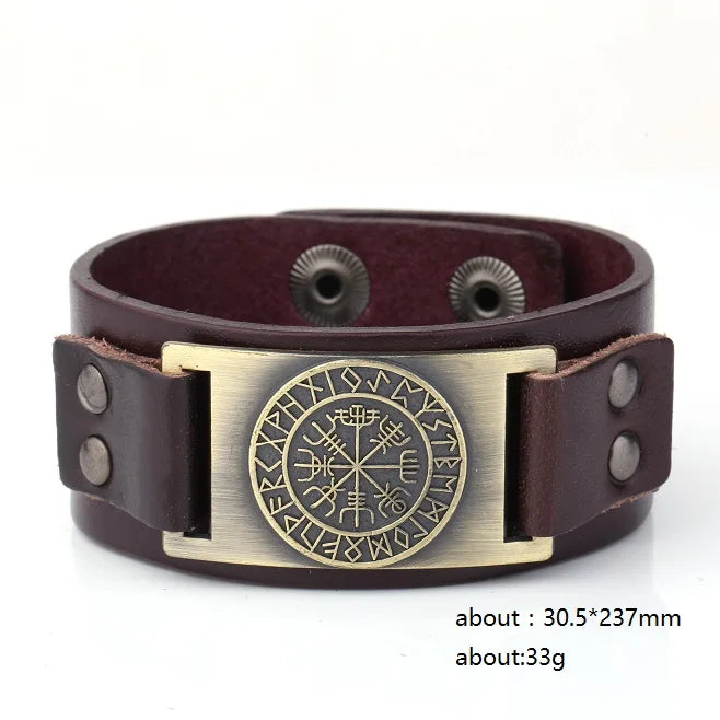 Skyrim Viking Vegvisir Compass Genuine Leather Bracelet for Man Nordic Runes Odin Scandinavian Bangle Amulet Jewelry Gift