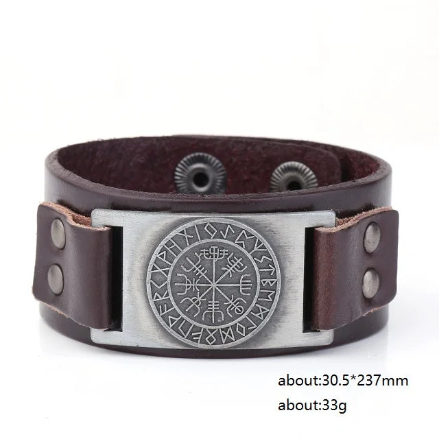 Skyrim Viking Vegvisir Compass Genuine Leather Bracelet for Man Nordic Runes Odin Scandinavian Bangle Amulet Jewelry Gift