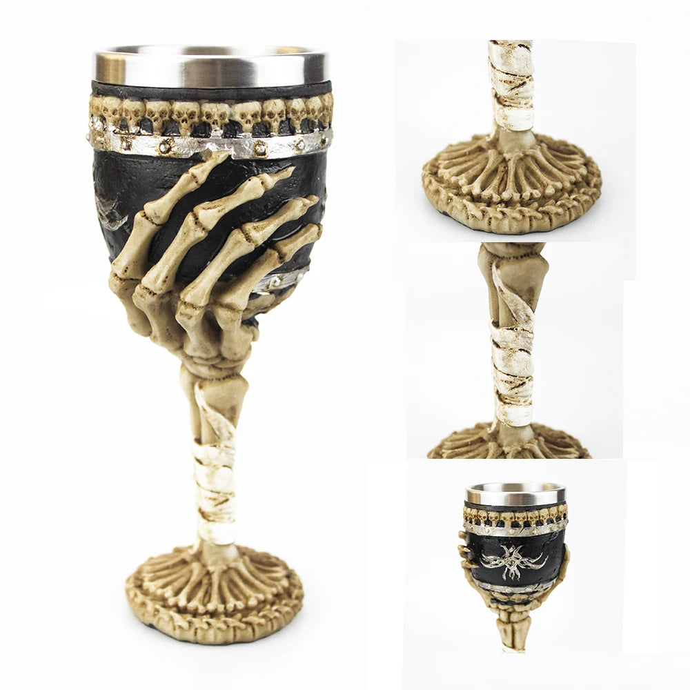 Gothic Wine Goblet Contain Dragon Claw Viking Skeleton Retro Stainless Steel&Resin Wine Glass BEST Halloween Gifts Bar Drinkware