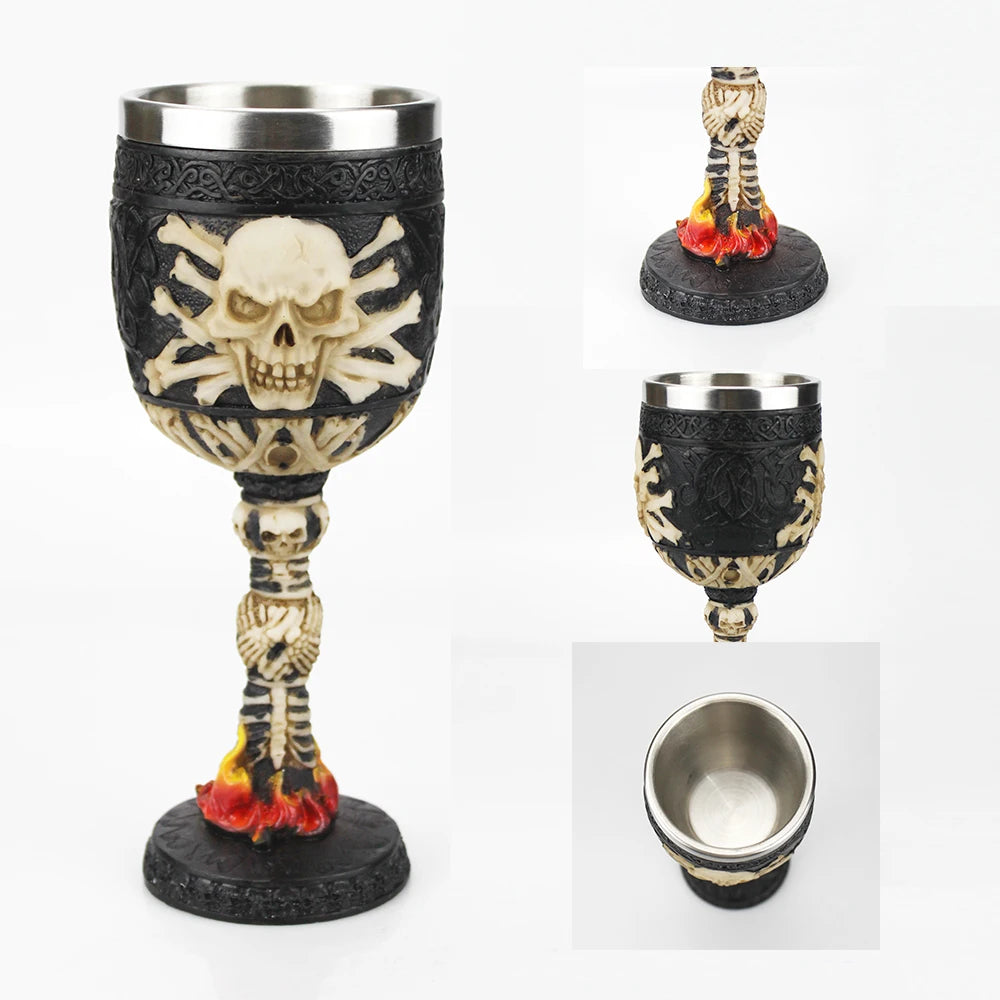 Gothic Wine Goblet Contain Dragon Claw Viking Skeleton Retro Stainless Steel&Resin Wine Glass BEST Halloween Gifts Bar Drinkware