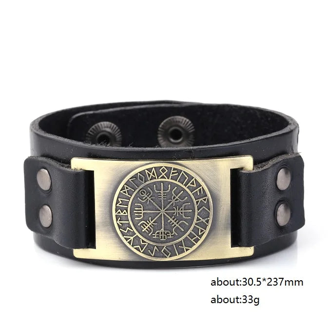 Skyrim Viking Vegvisir Compass Genuine Leather Bracelet for Man Nordic Runes Odin Scandinavian Bangle Amulet Jewelry Gift