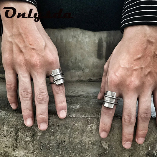 Geometric Stainless Steel Viking Simple Ring Geometry vintage Hammer retro punk Ring Male finger Love Jewelry for man GiftOSR526