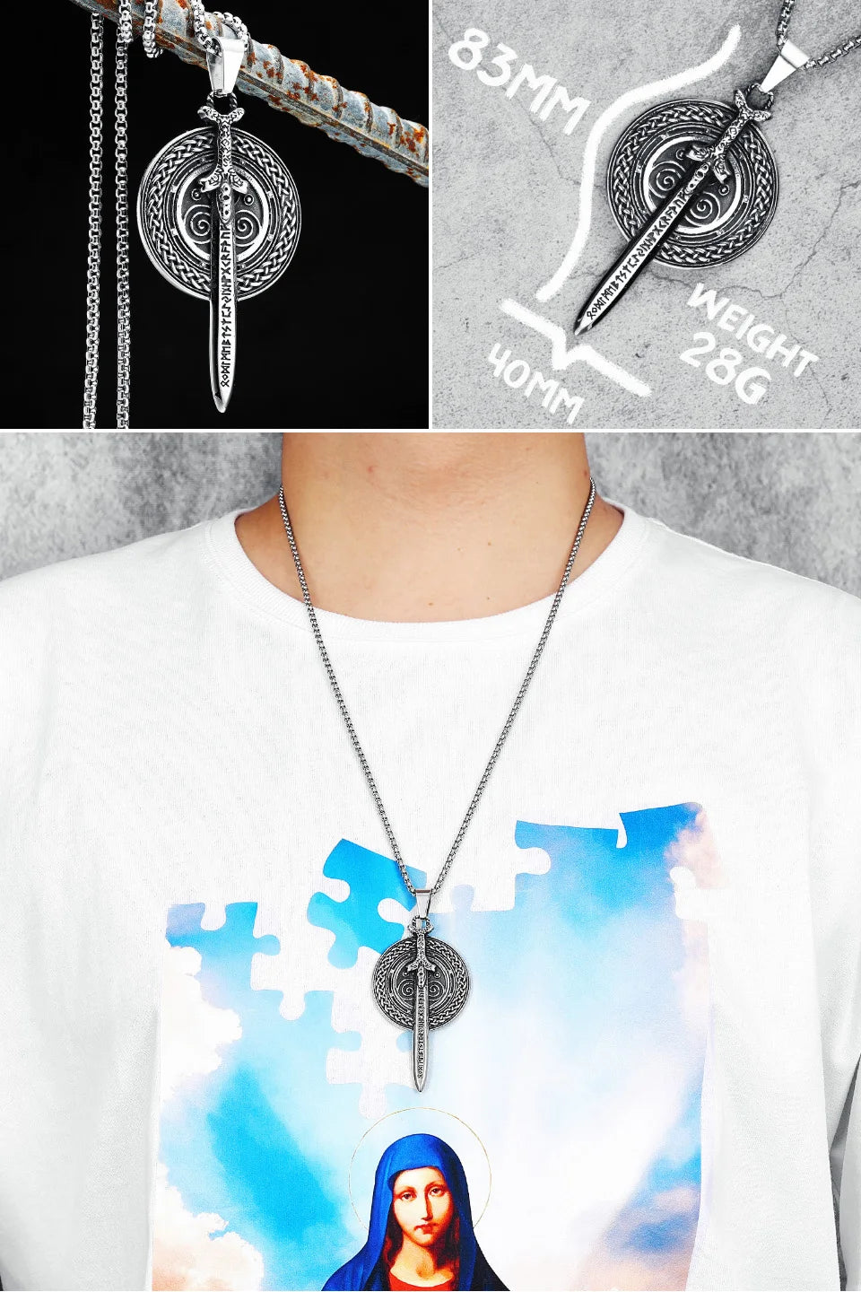 Viking Variety Weapons Men Pendant Necklace Stainless Steel Nordic Myth Chain Retro Rock Punk Rap for Friend Male Jewelry Gift