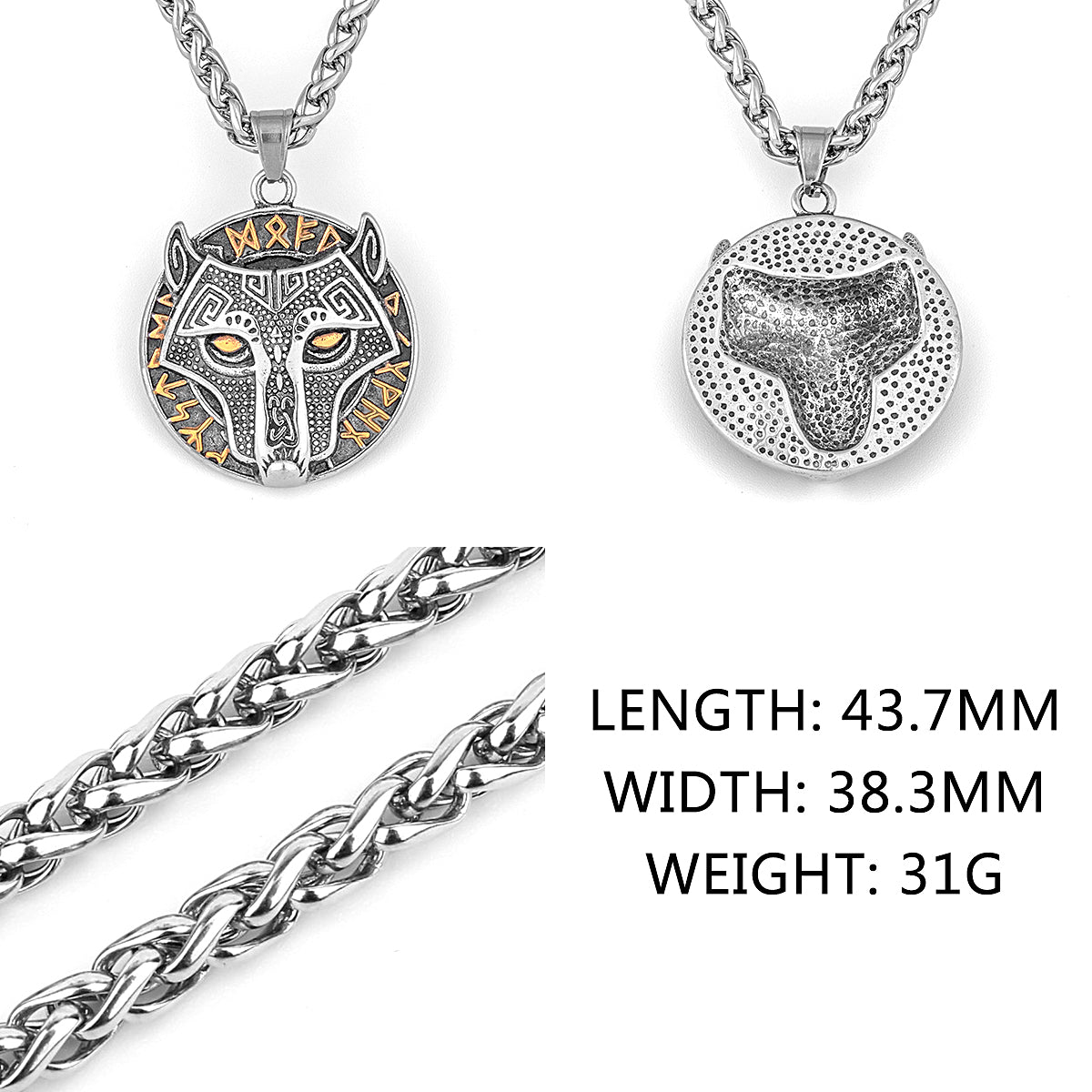 Viking Style Various Wolf Head Runes Original Stainless Steel Material Unisex Necklace Pendant Birthday Gift Factory Wholesale