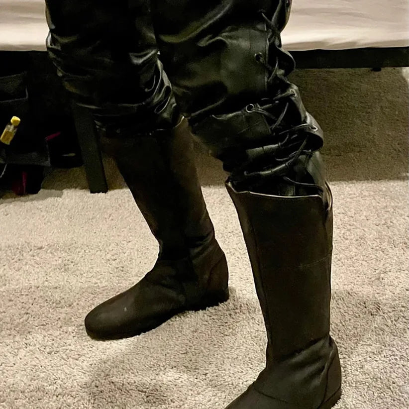 Medieval Viking New Men's Round Head High Boot 2023 Vintage PU Material Warm Long Sleeve Men's Boot