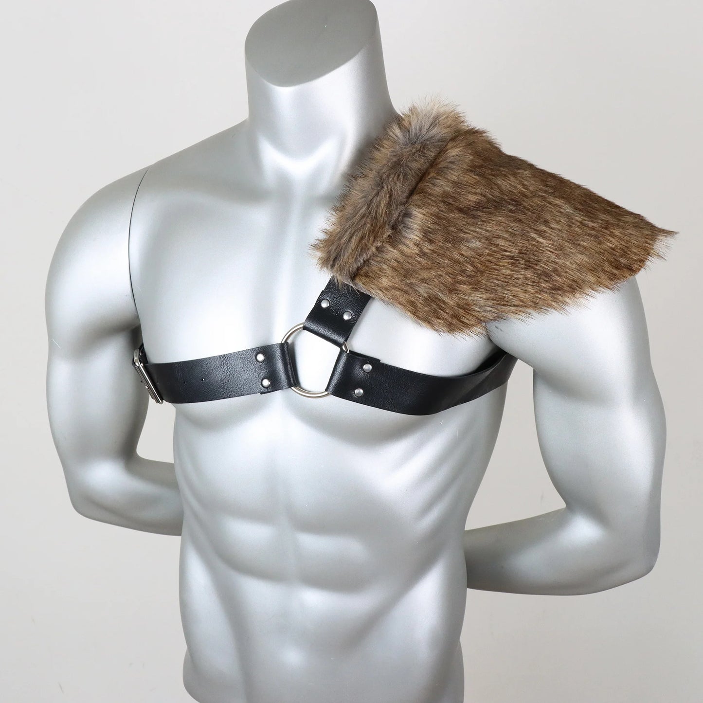 UYEE Man  Medieval Viking Fur Wrap Drape Shawl Barbarian Shoulder Cowl Mantle with Chest Belt Fur Capelet for Viking