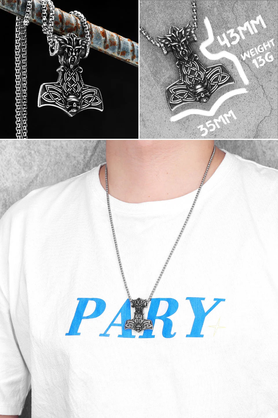 Viking Variety Weapons Men Pendant Necklace Stainless Steel Nordic Myth Chain Retro Rock Punk Rap for Friend Male Jewelry Gift