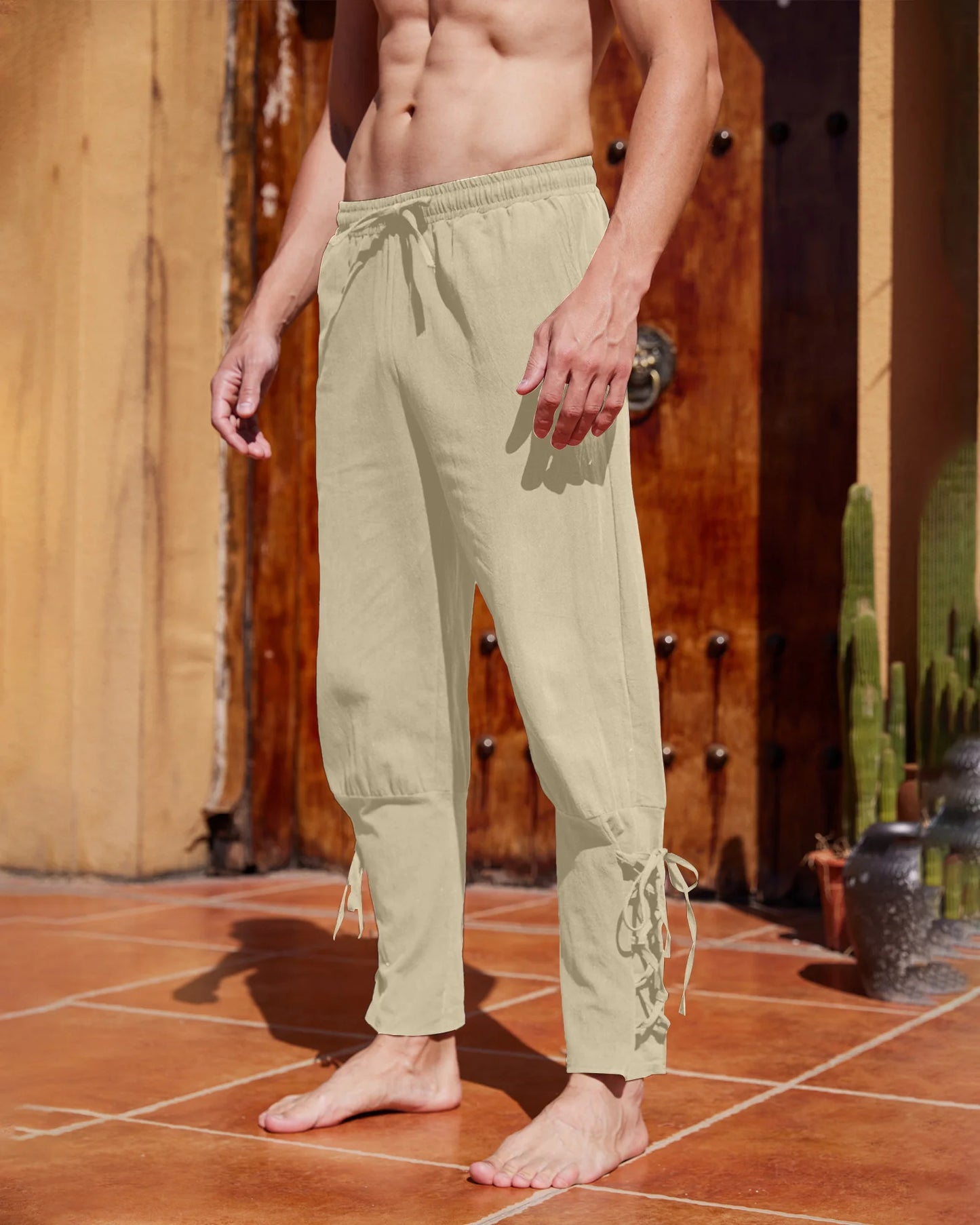 Men's  Halloween Costume  Pants Medieval Viking Pirate Cosplay Pants Renaissance Trousers for Adult With Pocket