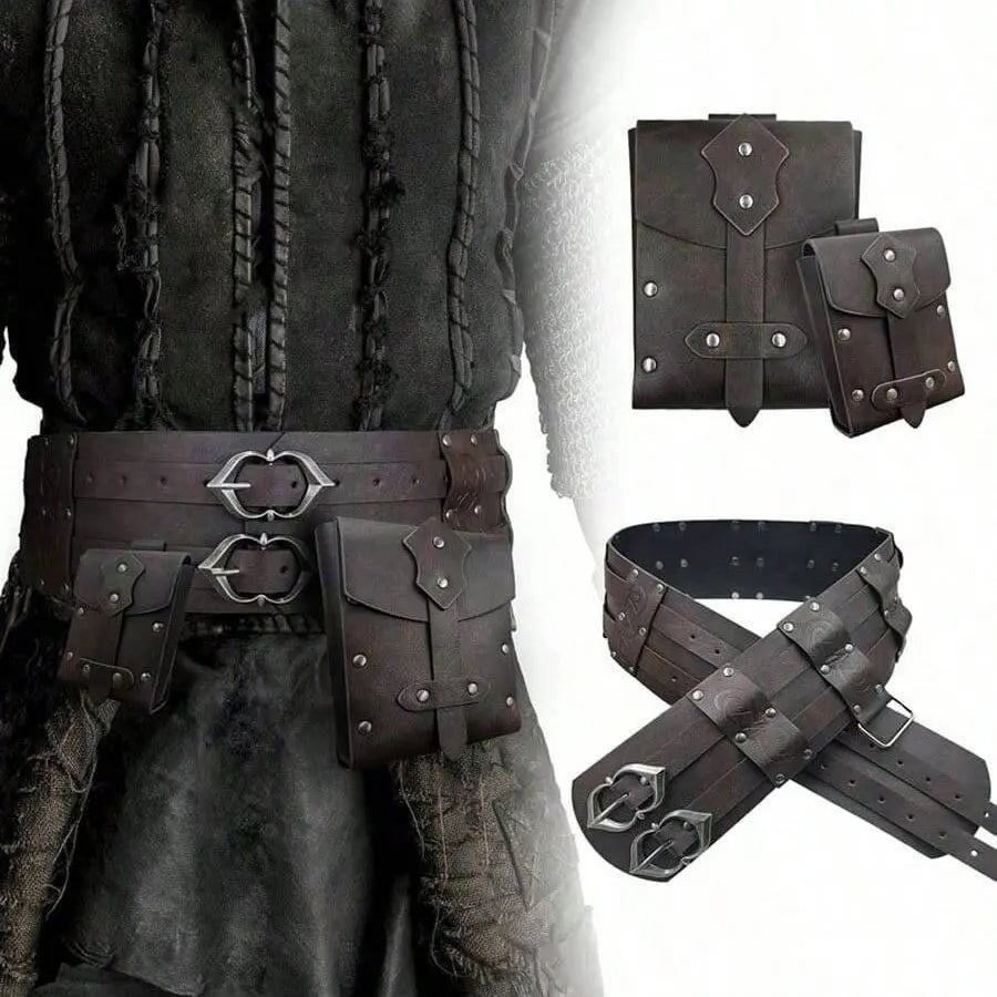 1pc/2pcs/3pcs medieval belt/pouch accessory set Renaissance period waist bag vintage Viking wide belt suitable for Halloween