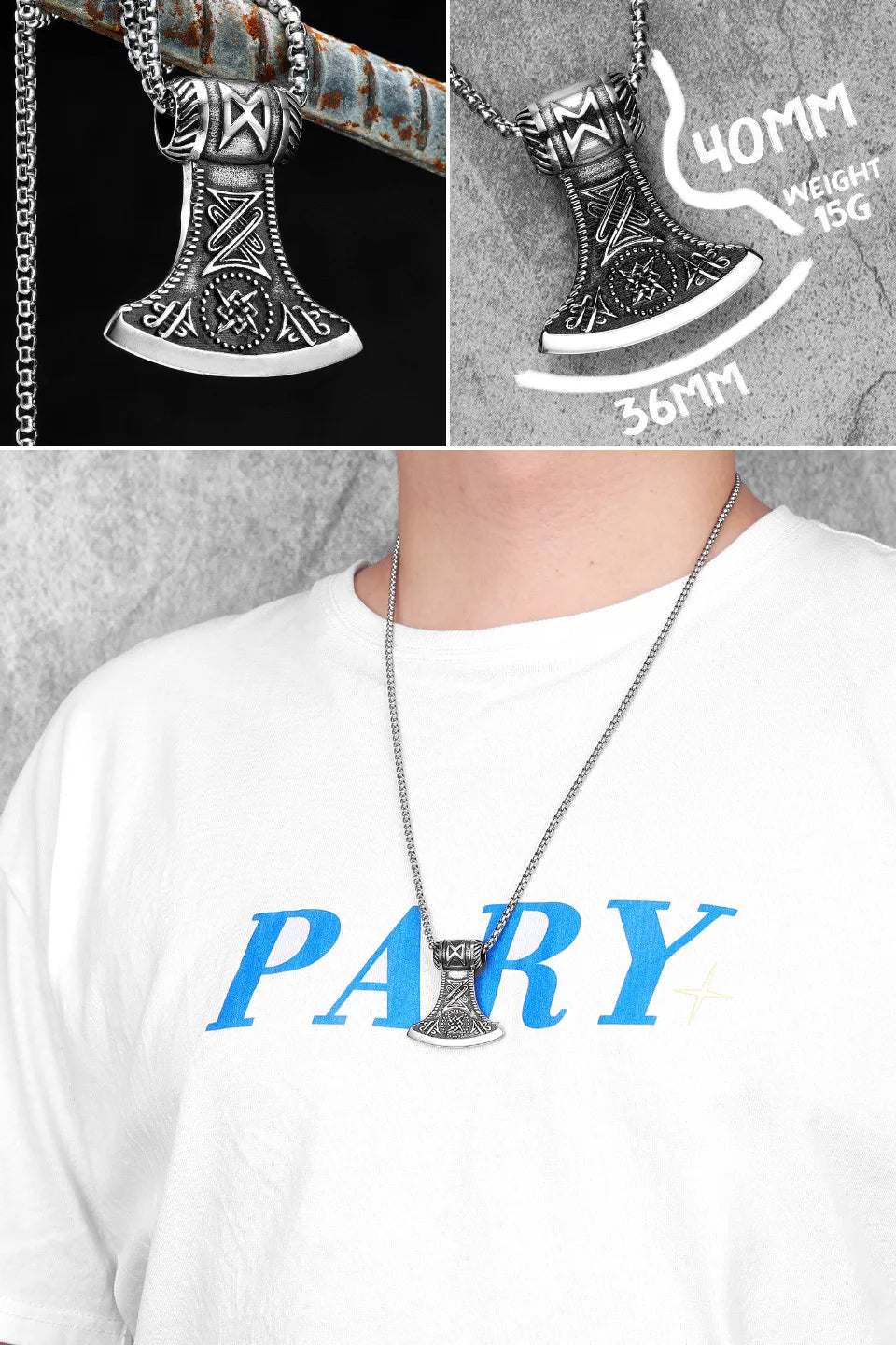 Viking Variety Weapons Men Pendant Necklace Stainless Steel Nordic Myth Chain Retro Rock Punk Rap for Friend Male Jewelry Gift