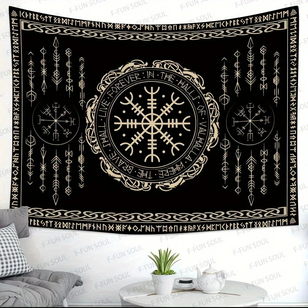 VIKAMA Scandinavian Rune Energy Field Tapestry Celtic Living Room B&B Cafe Decoration Viking Mythology Art Backdrop