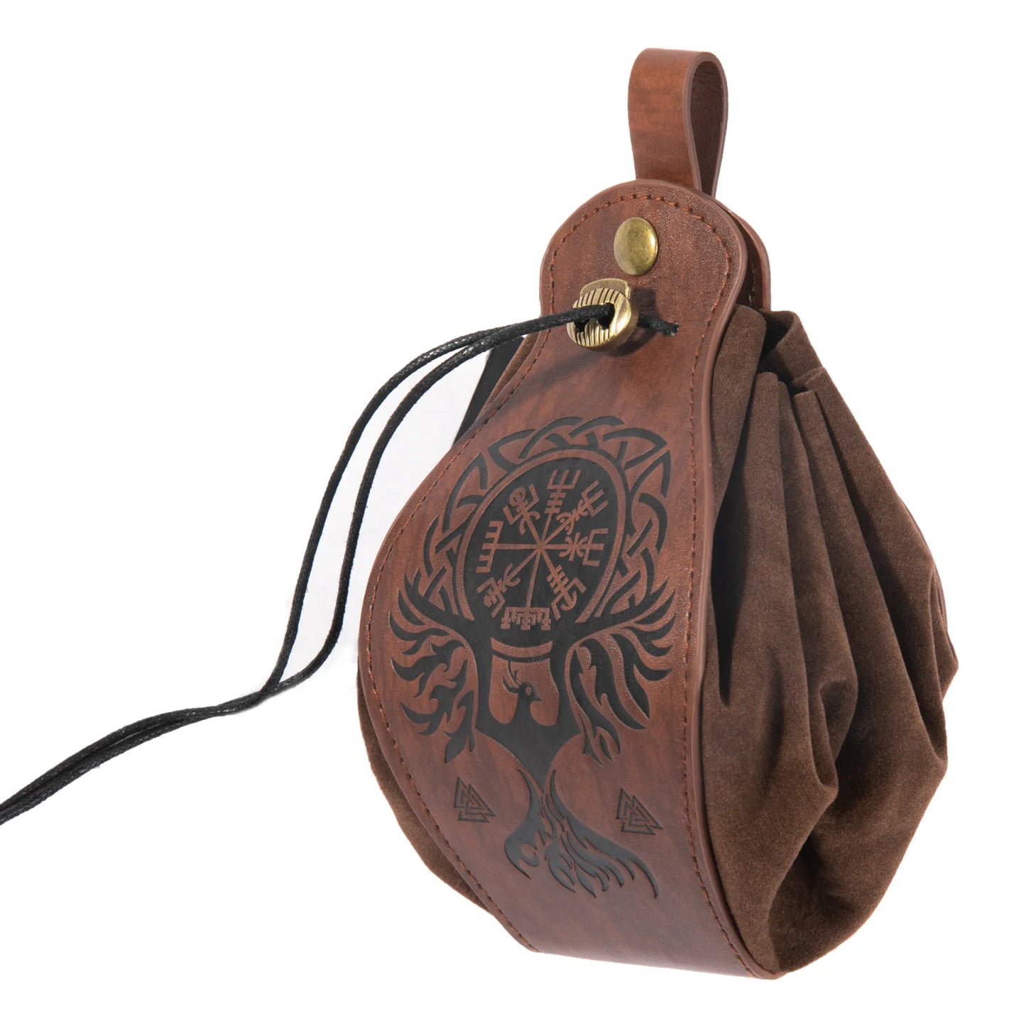Vikings Rune Pouch String Coins Drawstring Bag Costume Vintage Halloween Accessory Leather Suede Medieval Loop Belt Kit Adult