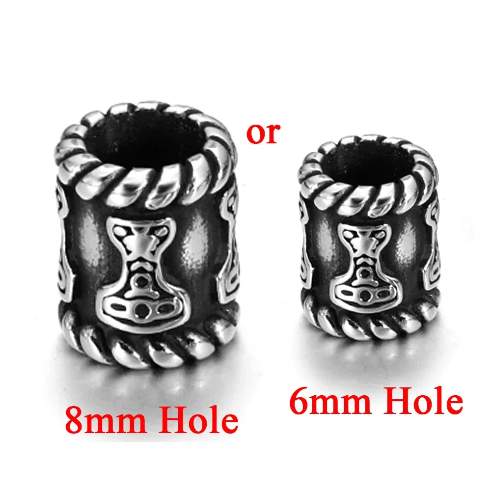 Stainless Steel Viking Rune Beads Hair Beard Lanyards Paracord Bead Jewelry Bracelet Components Jewellery Making DIY Accessories