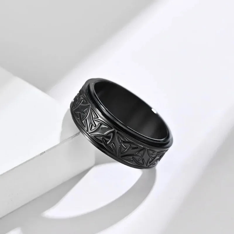 Viking Celtic Knot Rune Rings for Men Rotating Stainless Steel Anti Stress Anxiety Relife Spinning Ring Anillo Antiestres