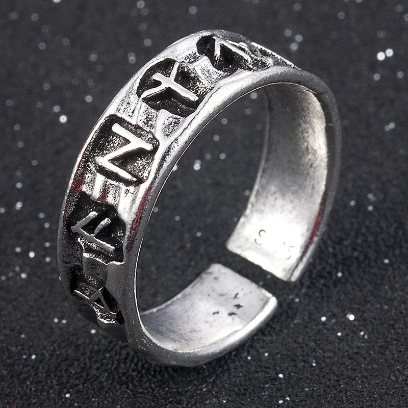 Viking Rune Symbol Rings for Women Men Vintage Compass Stone Meditation Ring Trendy Jewelry Gifts Open Ring Adjustable
