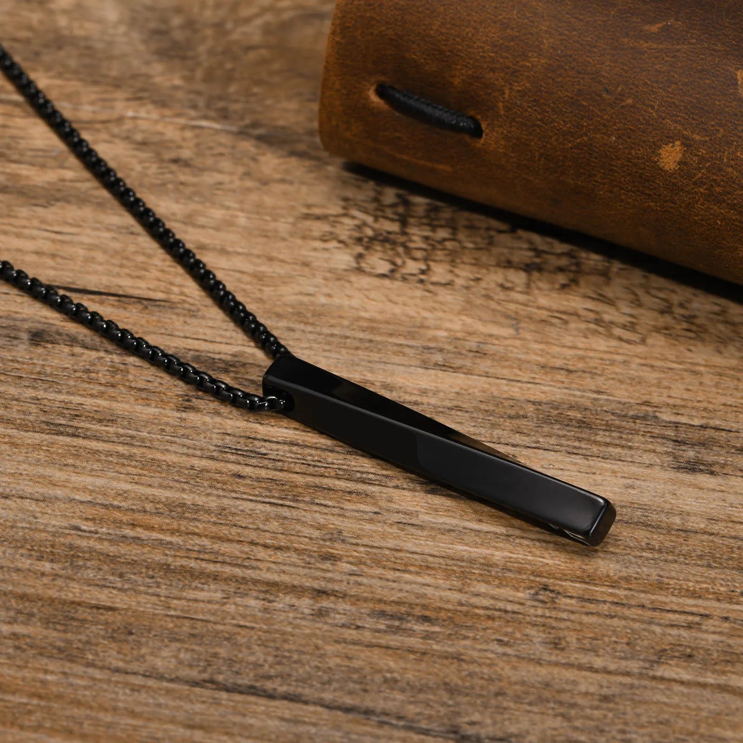 Vintage Nordic Viking Symbol Rune Vertical Twisted Bar Pendant Necklace for Men Stainless Steel Jewelry