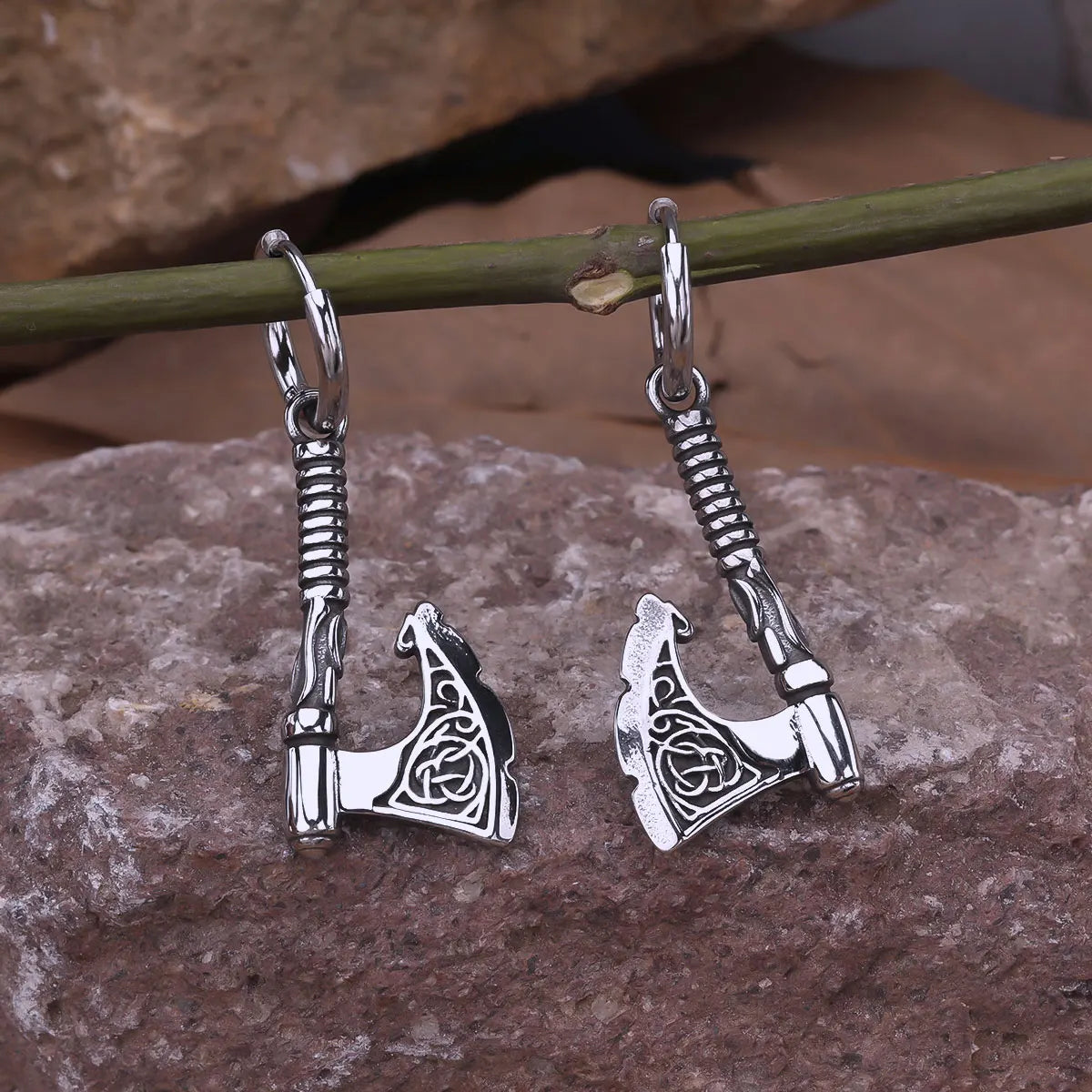 Stainless Steel Vikings Warrior Weapon Axe Drop Earrings Scandinavian Celtic Knot Rune Amulet Dangle Earrings Jewelry Gift
