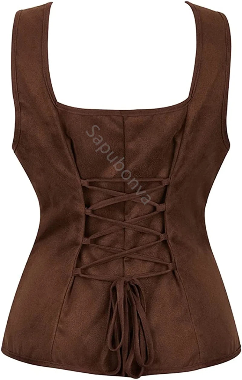 Sapubonva Pirate Renaissance Costumes for Women Steampunk Pirate Vest Viking Costume Bodice Vest Medieval Corset Halloween