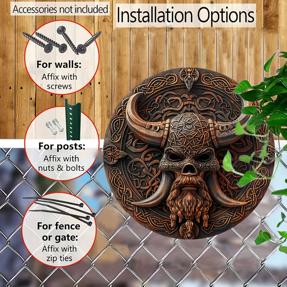 Viking Warrior Mask 8X8" Aluminum Wall Art - Durable & Uv Protected, Perfect For Home, Garage, Cafe Decor | Easy To Hang