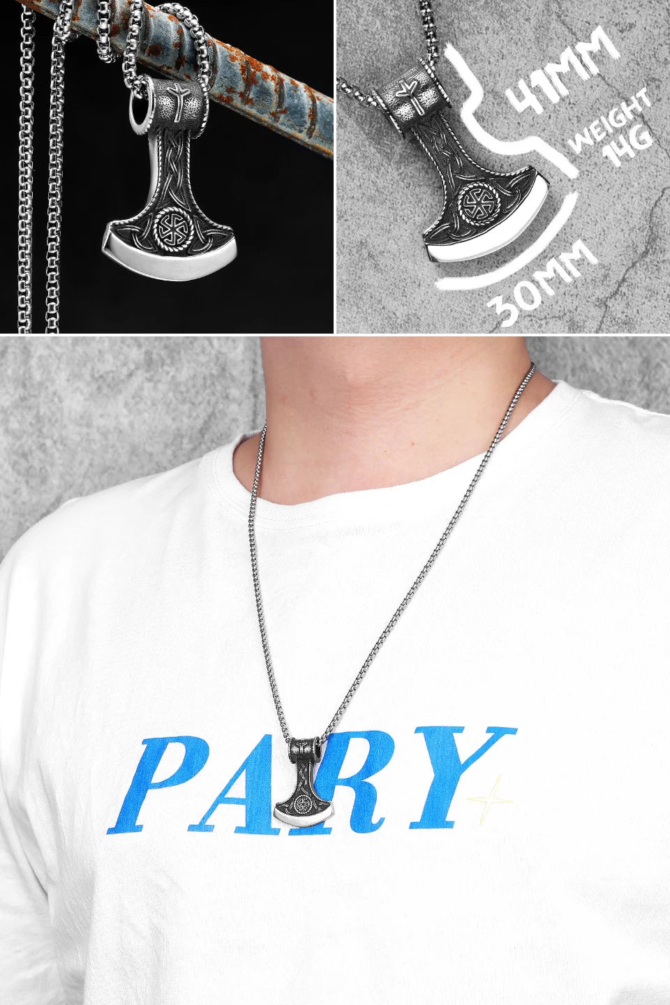 Viking Variety Weapons Men Pendant Necklace Stainless Steel Nordic Myth Chain Retro Rock Punk Rap for Friend Male Jewelry Gift