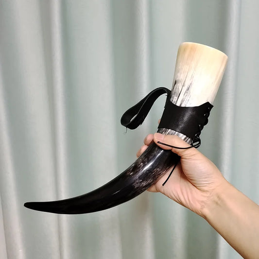 Viking Drinking Horn Mugs 380ml | Handmade Real OX Horn Cups for Ale Wine Beer Chalice Norse Tankard Vikings Style Gift for Men