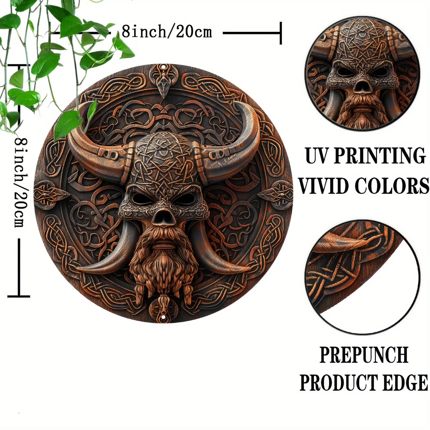 Viking Warrior Mask 8X8" Aluminum Wall Art - Durable & Uv Protected, Perfect For Home, Garage, Cafe Decor | Easy To Hang