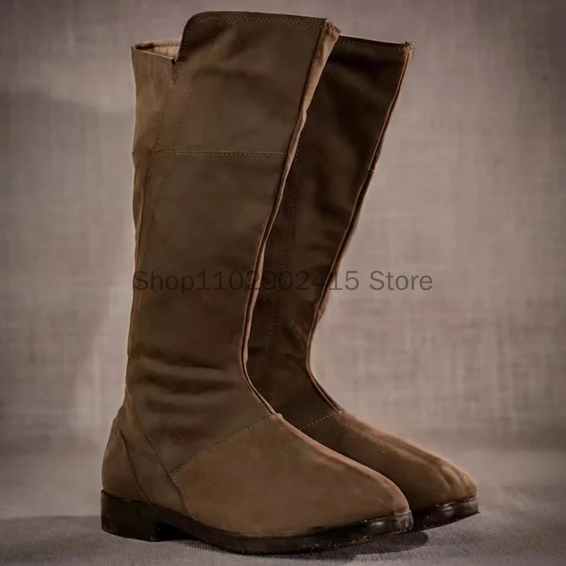 Medieval Viking New Men's Round Head High Boot 2023 Vintage PU Material Warm Long Sleeve Men's Boot