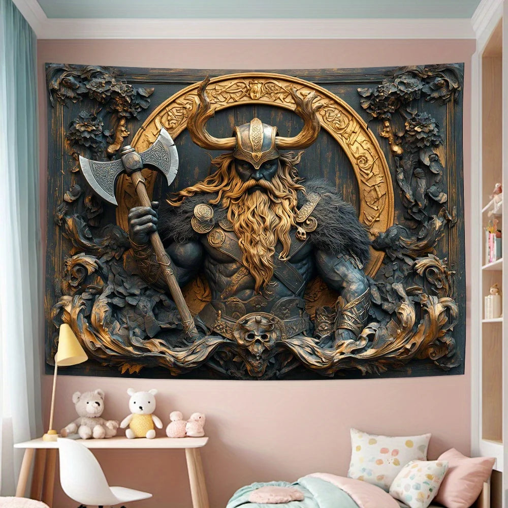 Viking Warrior 3D Visual Effects Tapestries-Polyester wall hanging for living room, bedroom office decoration 150x230cm