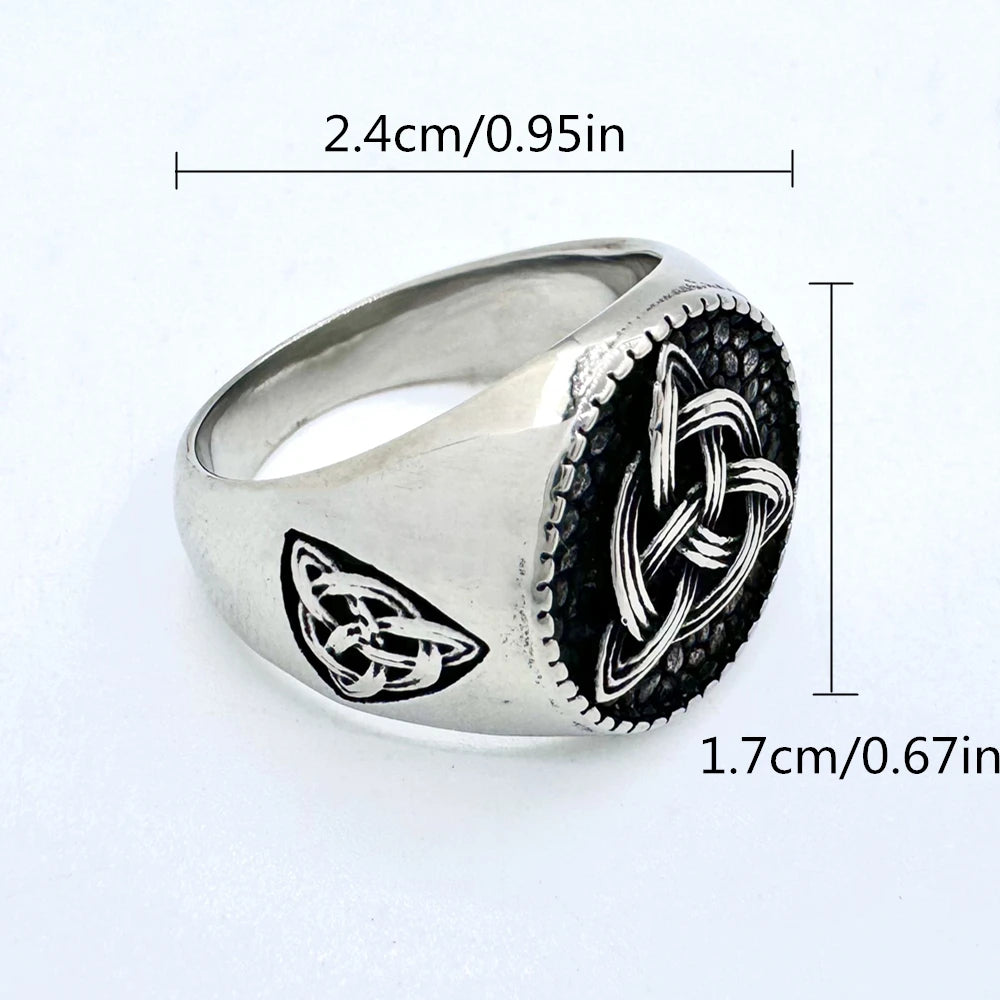 Vikings Style Solid Ring 316L Stainless Steel Jewelry  Punk Fashionable Round Celtic Knot Ring Size 7-13