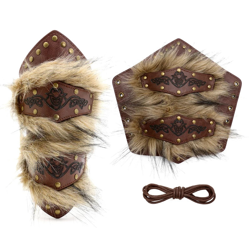 Viking Wrist Guards Armor Barbarian Faux Leather And Faux Fur Wrist Guards Halloween Costume Medieval Renaissance Accessories