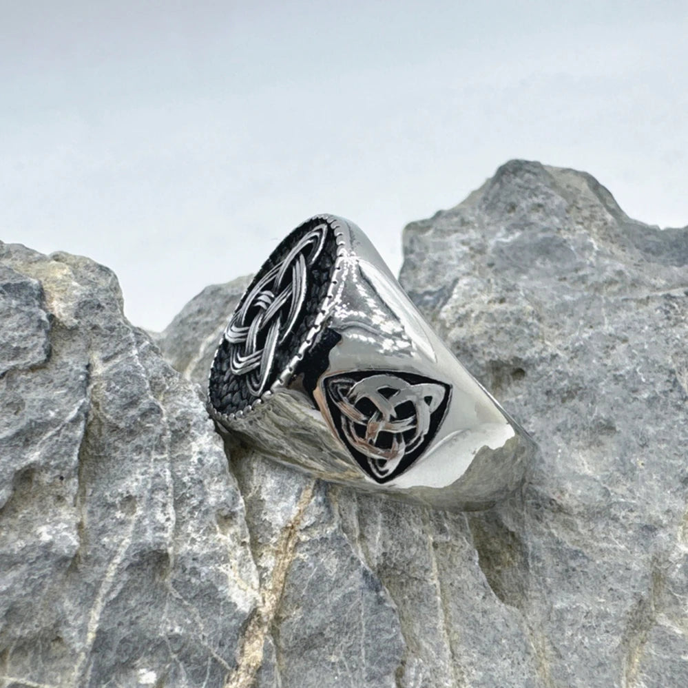 Vikings Style Solid Ring 316L Stainless Steel Jewelry  Punk Fashionable Round Celtic Knot Ring Size 7-13