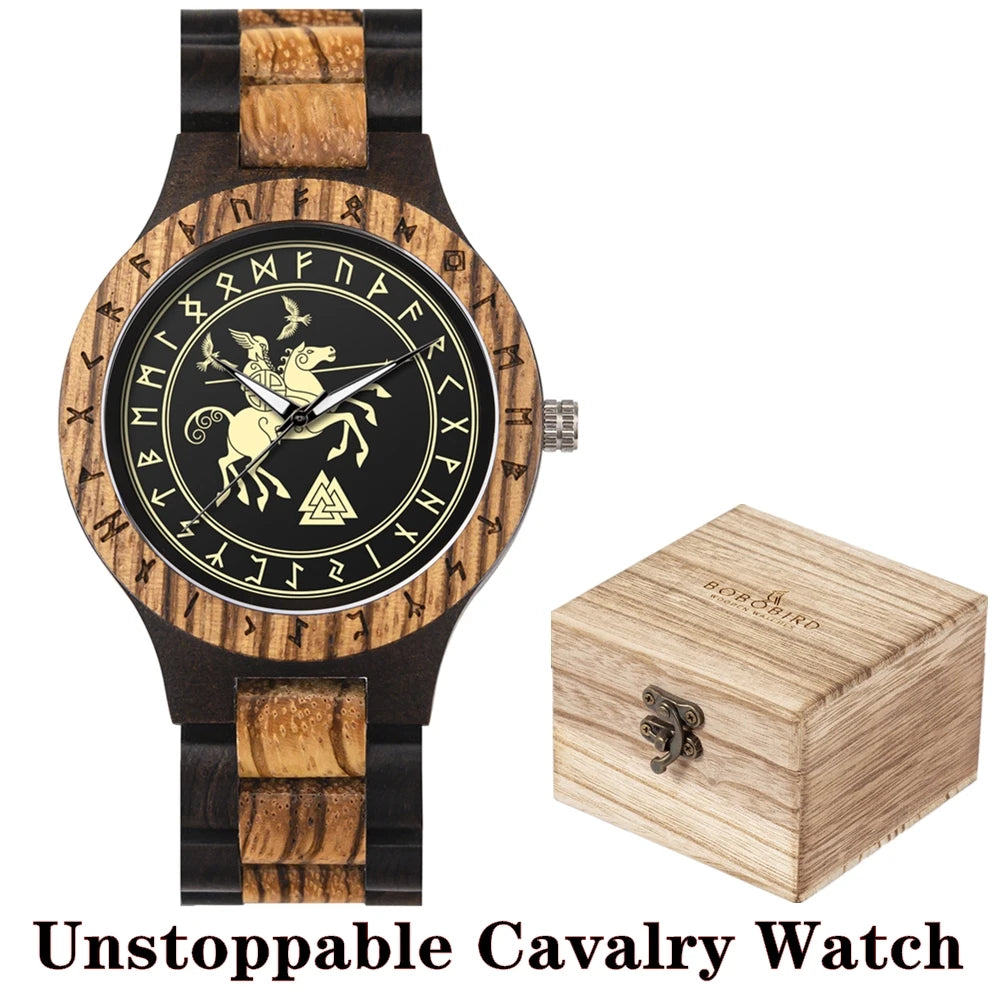 BOBO BIRD Viking Wooden Watches Top Japanese Quartz Movement Wristwatch Unique Men Watch with Helm of Awe Runic Circle Gift Box