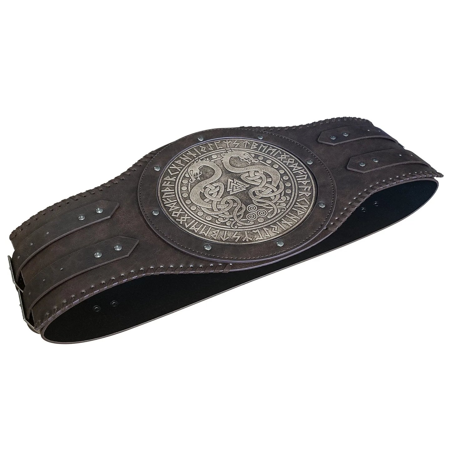 Viking style wide embossed PU leather belt with medieval Nordic style Renaissance knight armor waist belt accessory suitable f