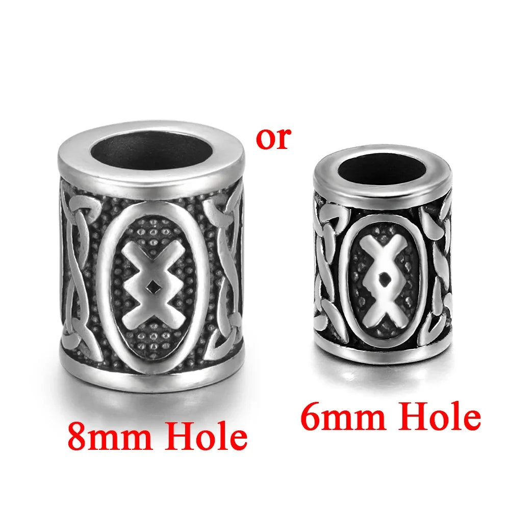 Stainless Steel Viking Rune Beads Hair Beard Lanyards Paracord Bead Jewelry Bracelet Components Jewellery Making DIY Accessories