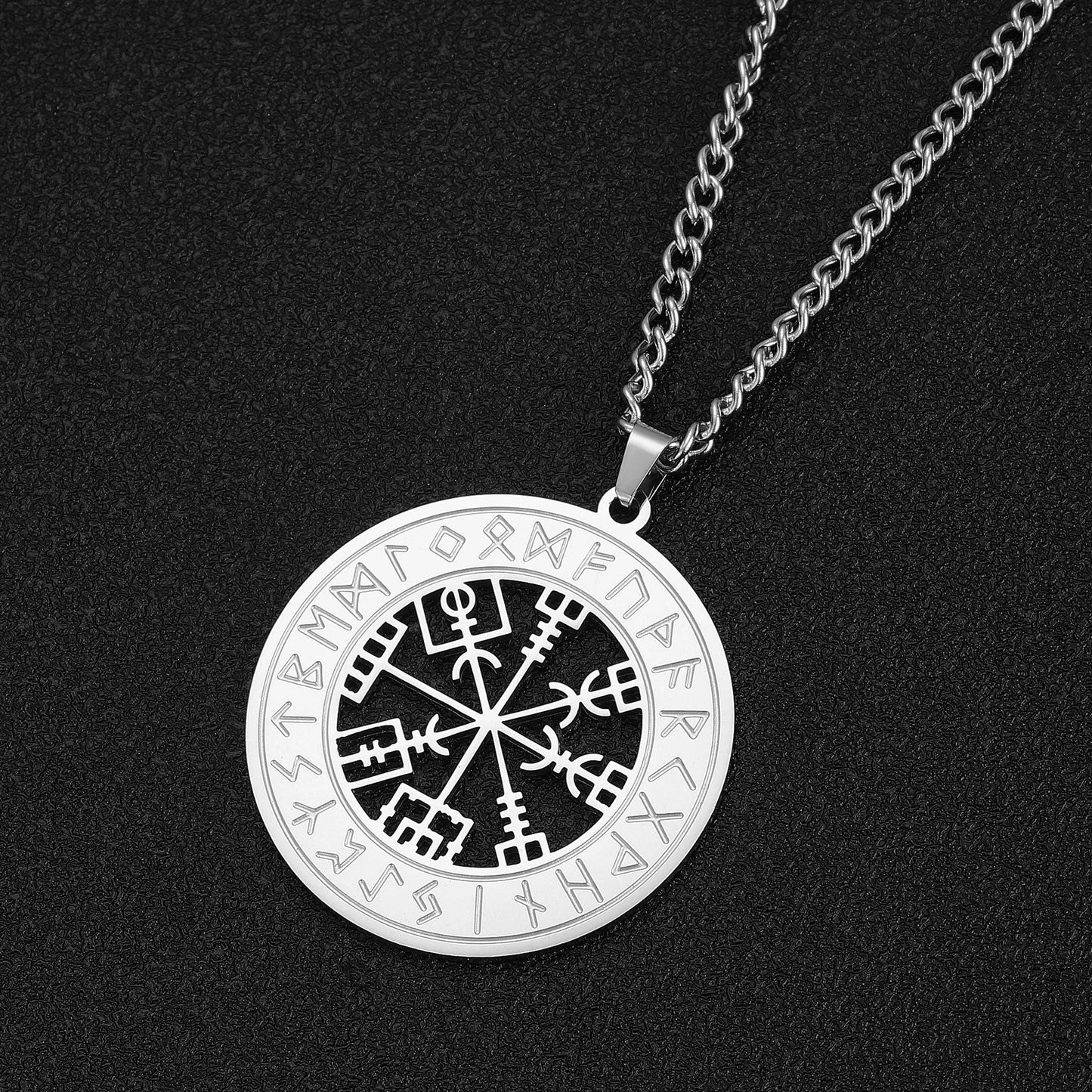 Viking Nordic 24 Rune Compass Pendant Necklace Stainless Steel Trinity Triquetra Hollow Witch Knot Symbol Amulet Jewelry Gift