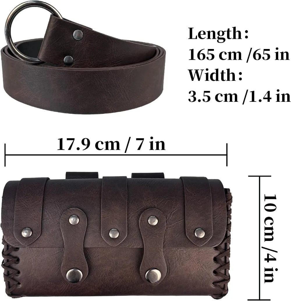 Viking Knight Retro Belt PU Synthetic Leather Copaly Printed Change Waist Pack Halloween Dress Up Belt Set Accessory