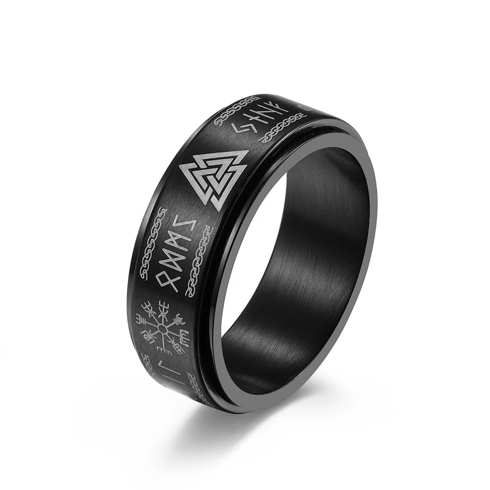 Vintage 316L Stainless Steel Nordic Vikings Trinity Ring Fashion Simple Viking Rune Amulet Rings For Men Women Rotatable Jewelry