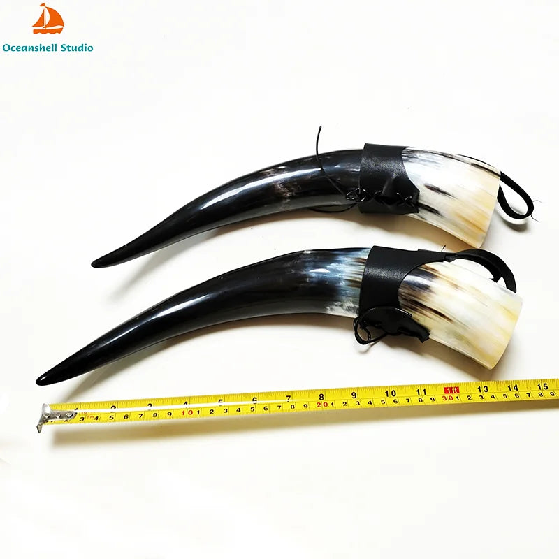 Viking Drinking Horn Mugs 380ml | Handmade Real OX Horn Cups for Ale Wine Beer Chalice Norse Tankard Vikings Style Gift for Men