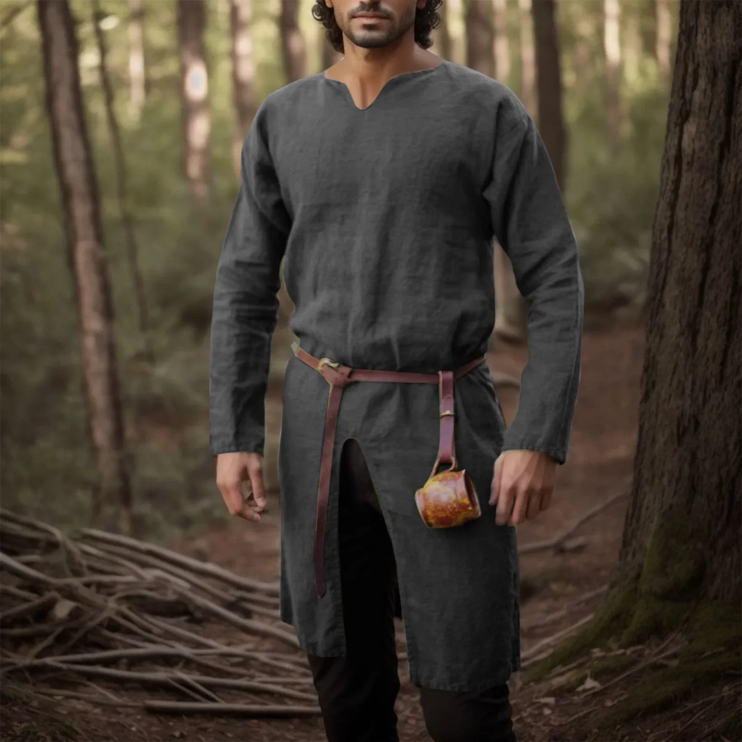 Medieval Renaissance Retro Linen Shirt Tops Tunic Male Long Robes Dress Vintage Jackets Knight Vikings Pirate Cosplay Costumes