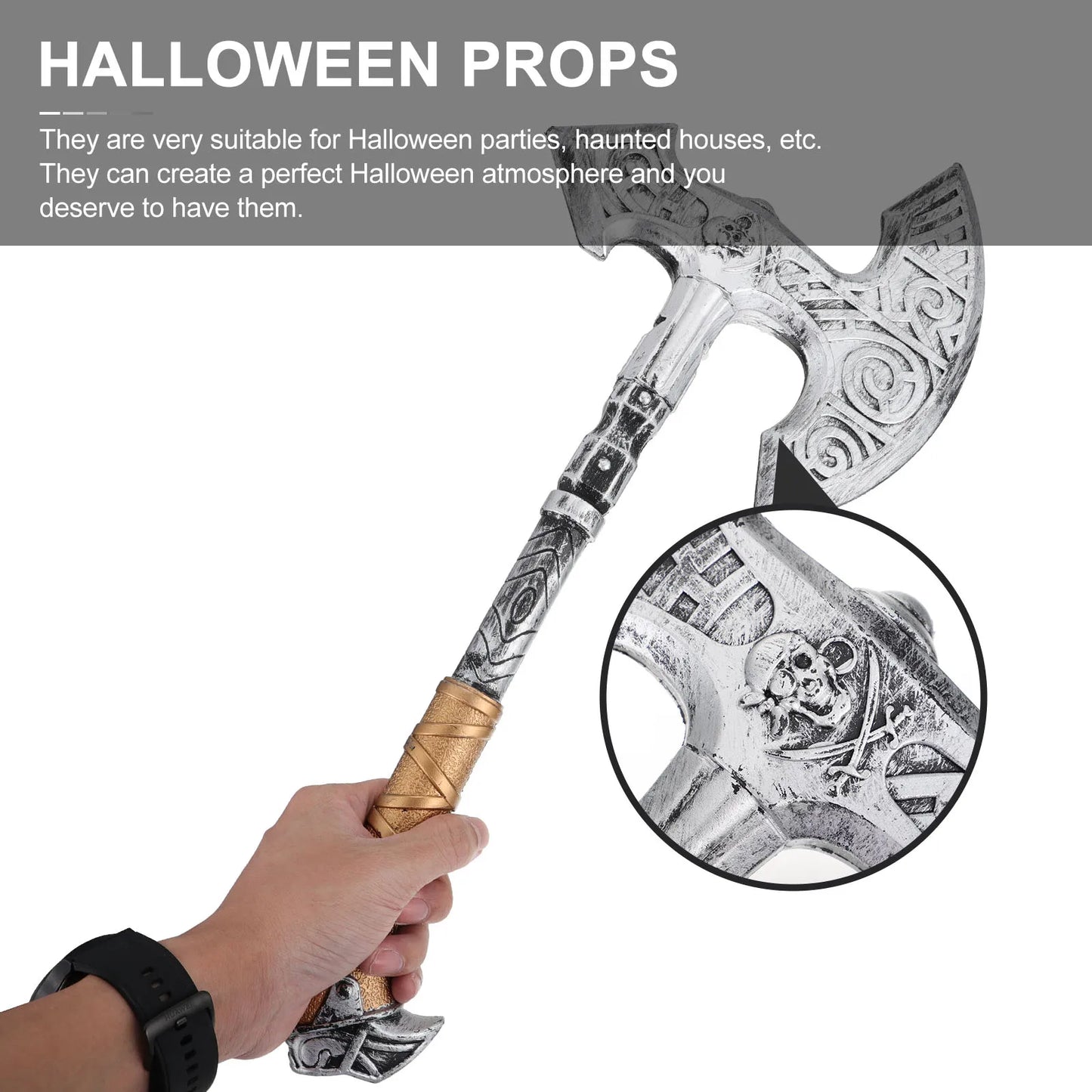 2pcs Fish Bone Ax Ornaments kids Halloween Cosplay Costume Haunted House Scary Props kids Plastic Viking Ax Toy Halloween party