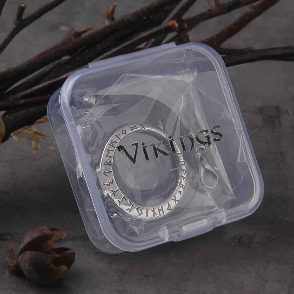 Vikings Circle Nordic Runes Necklaces Mens Amulet Vegvisir Pendant Stainless Steel cotton Chain Jewelry Gifts Wholesale with box