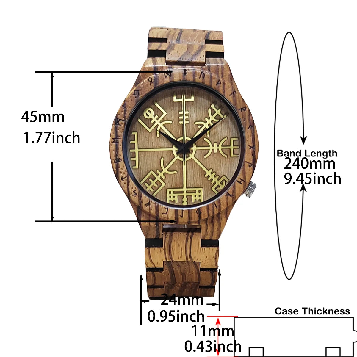 Men's Wooden Wrist Watches Viking Symbol Element Clock Personalized Anniversary Gift for Husband Man Wood Quartz Wristwatches