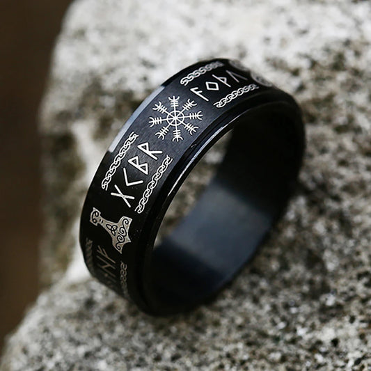 Vintage 316L Stainless Steel Nordic Vikings Trinity Ring Fashion Simple Viking Rune Amulet Rings For Men Women Rotatable Jewelry