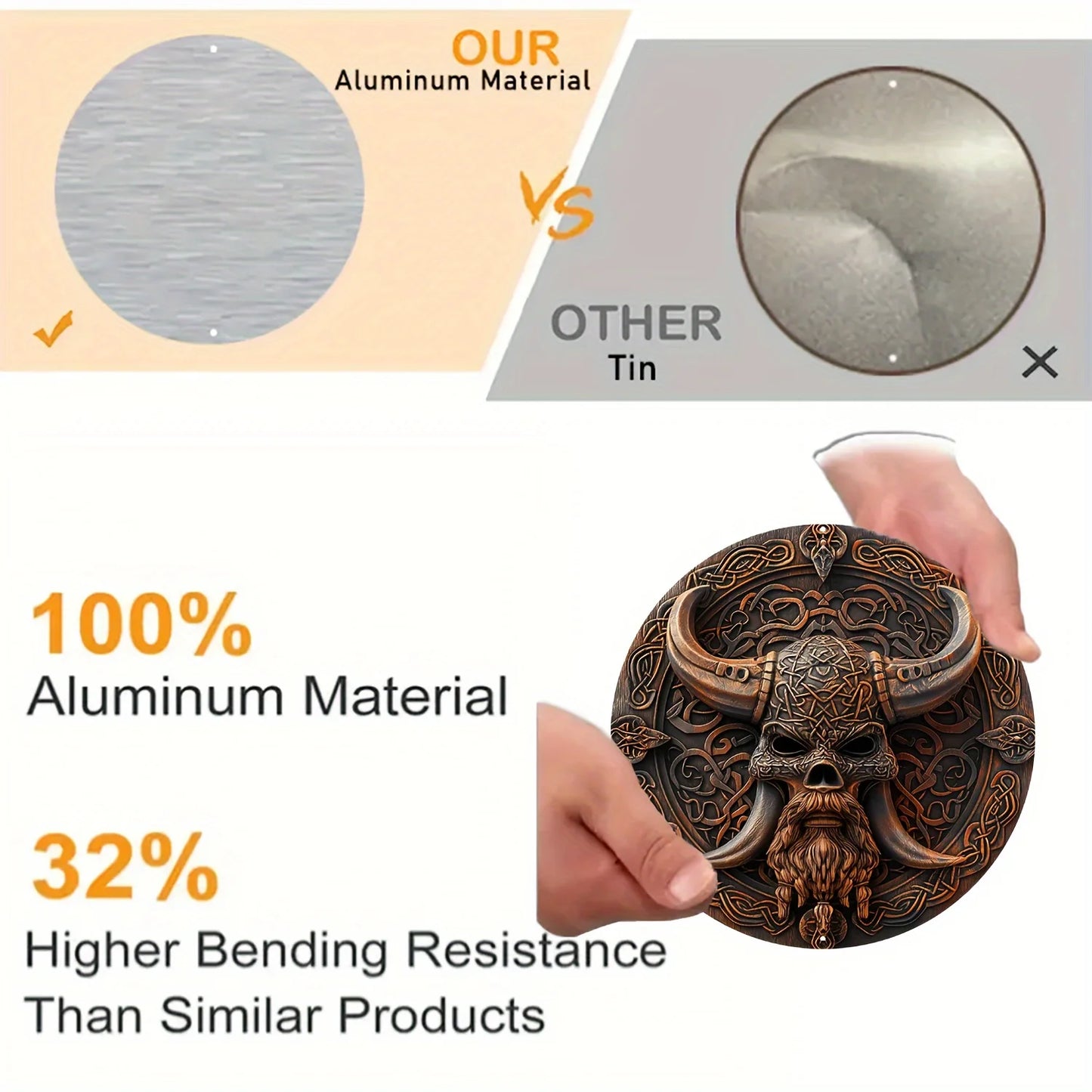 Viking Warrior Mask 8X8" Aluminum Wall Art - Durable & Uv Protected, Perfect For Home, Garage, Cafe Decor | Easy To Hang