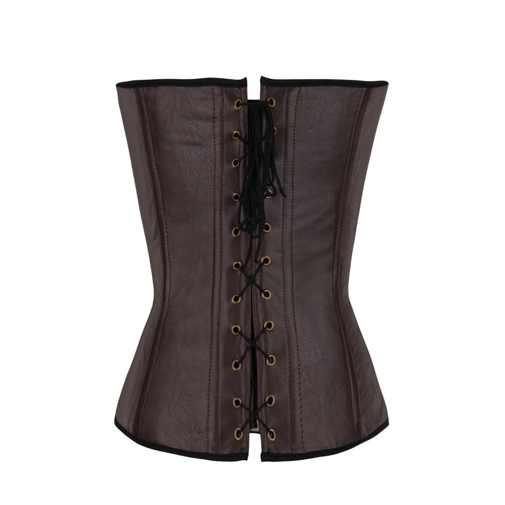 Punk Style Halterneck Basque Corselet Women Body Shaper Lace Up Boned Corset Black Brown 901#