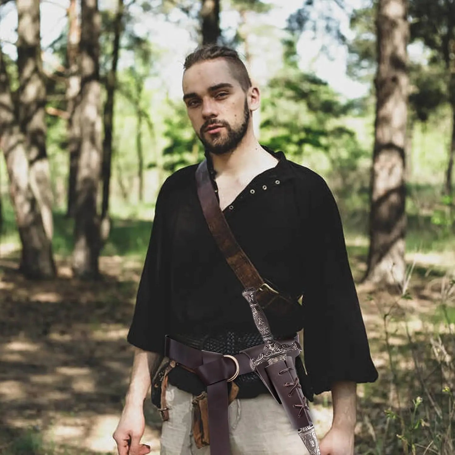 1Pc/2Pcs Halloween Medieval Knight Belt & Viking Sword Leather Case, Dagger Frog Leather Sword Belt Sword Holder, Renaissance Belt