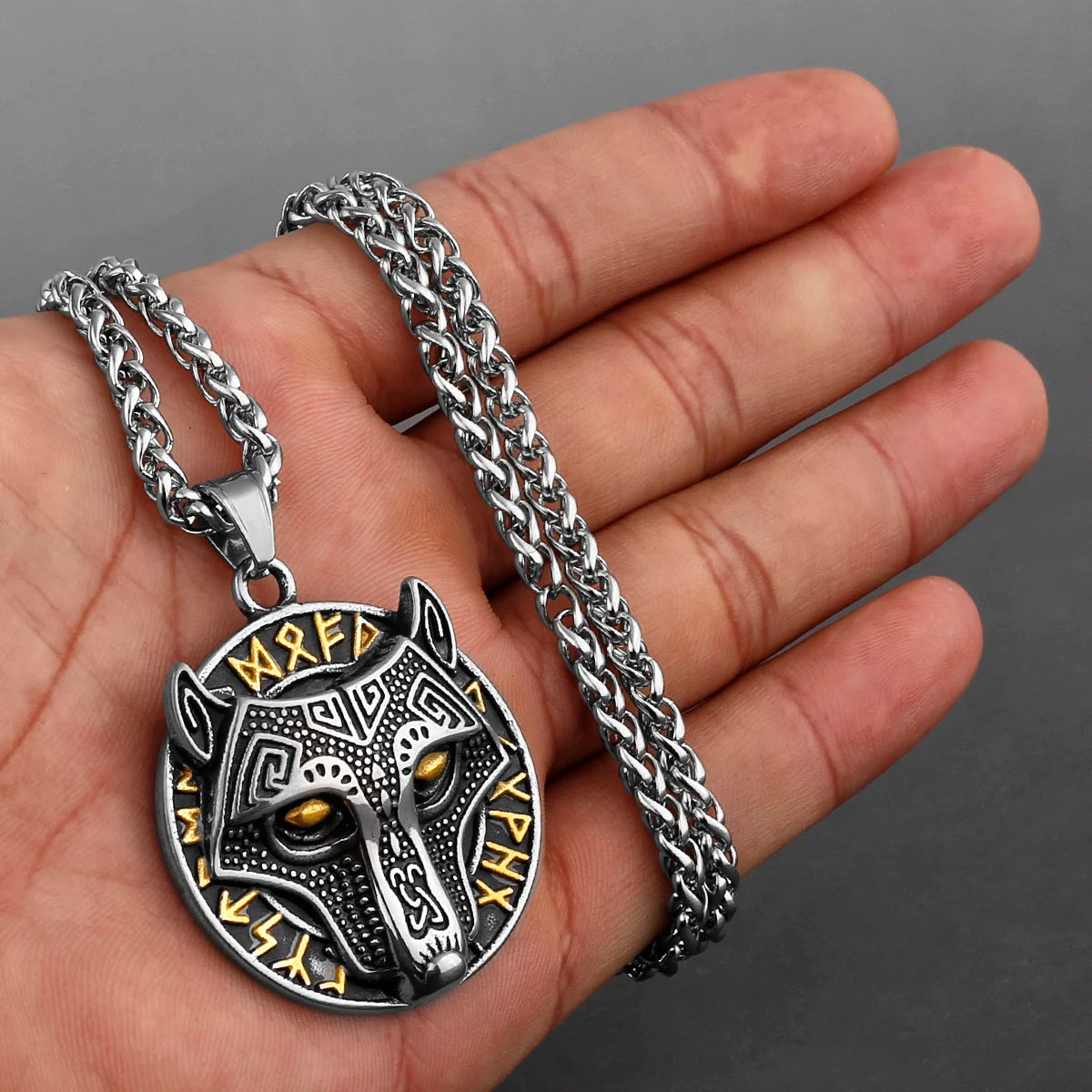 Viking Style Various Wolf Head Runes Original Stainless Steel Material Unisex Necklace Pendant Birthday Gift Factory Wholesale