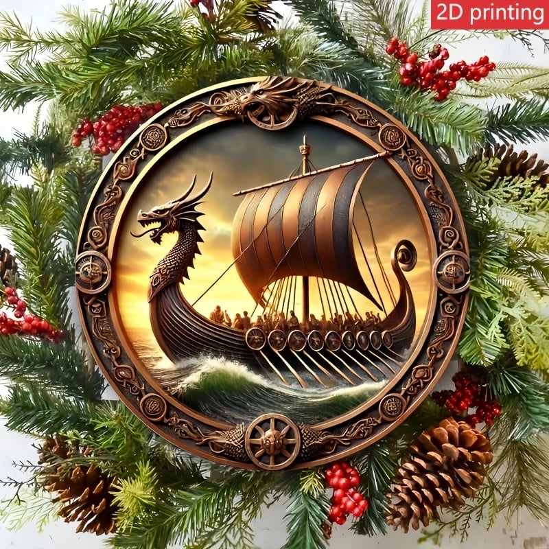 1 Piece 2D Viking Tap Ship Logo Wooden Disc 8 Inch For Bedroom Living Room Home Restaurant Bar Coffee Shop Garage Room