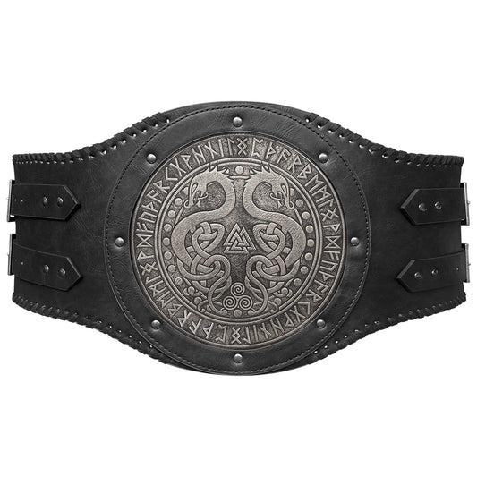 Viking style wide embossed PU leather belt with medieval Nordic style Renaissance knight armor waist belt accessory suitable f